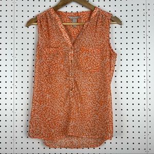 Banana Republic Outlet Women's Sleeveless Sheer Blouse Sz XS Orange Animal Print